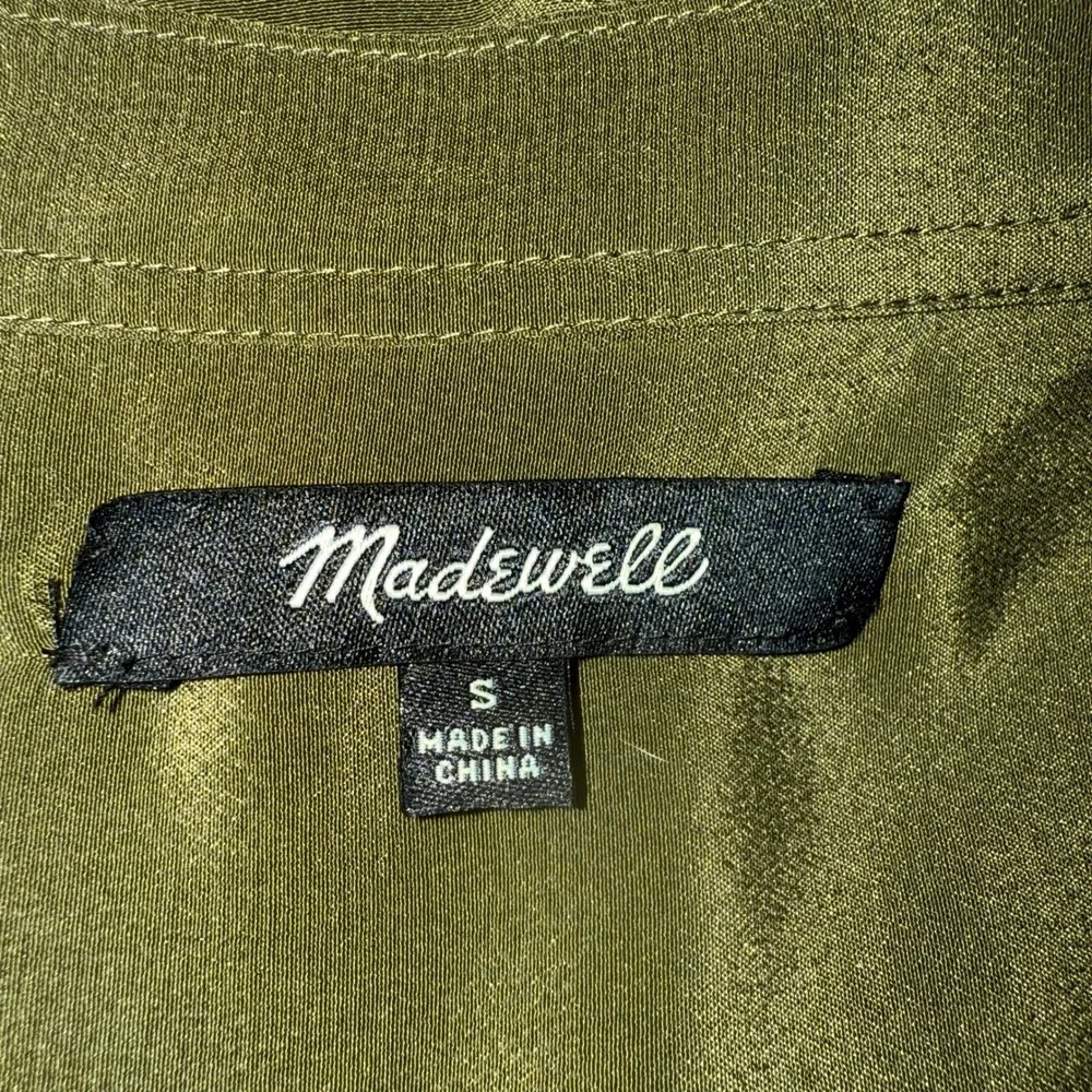 MADEWELL Olive Green Silk Lace Up Long Sleeve Monroe Blouse EUC Size Small - Picture 7 of 7